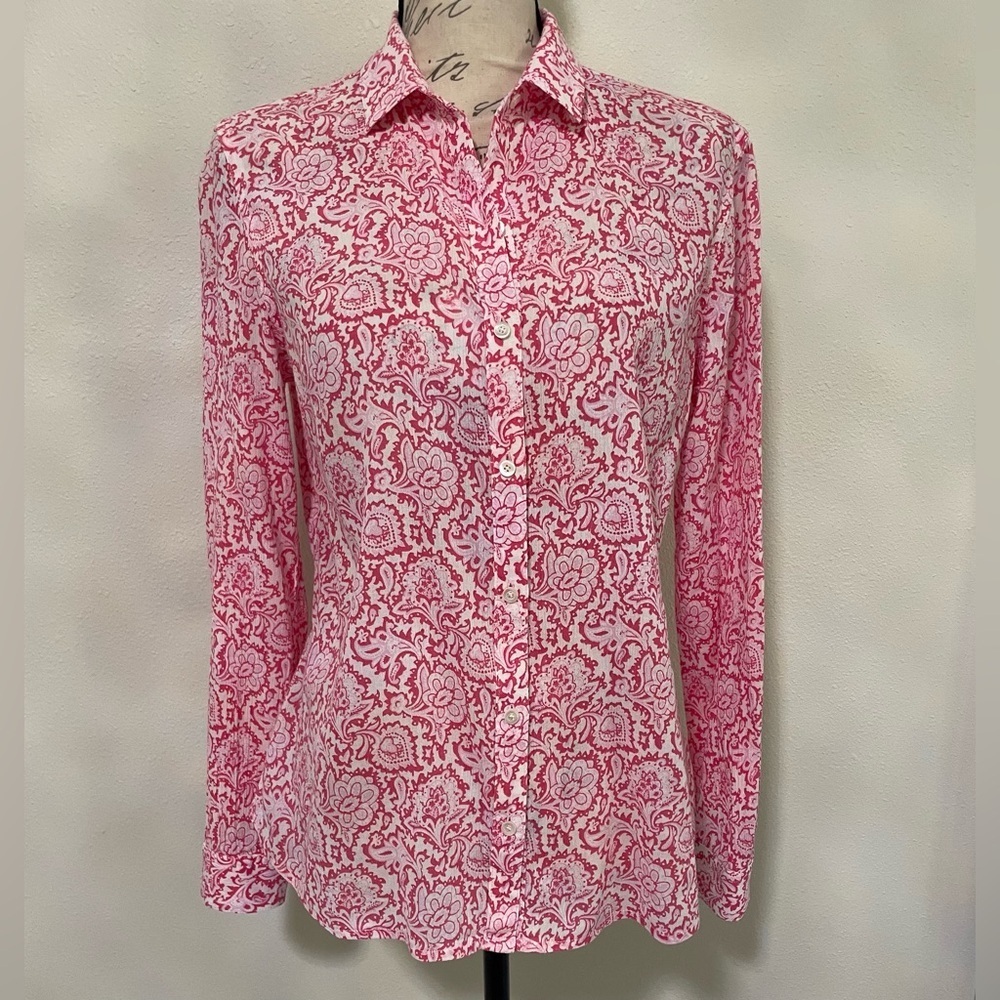 J. McLaughlin Pink Lace Floral Blouse